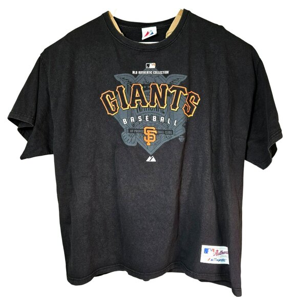 VTG Majestic SF Giants Faded Black MLB Authentic Short Sleeve T-Shirt Sz L/XL* - Picture 1 of 9
